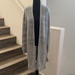 Knox Rose Light Gray/Silver Flex’s Fringed Bottom Duster/ Cardigan.
